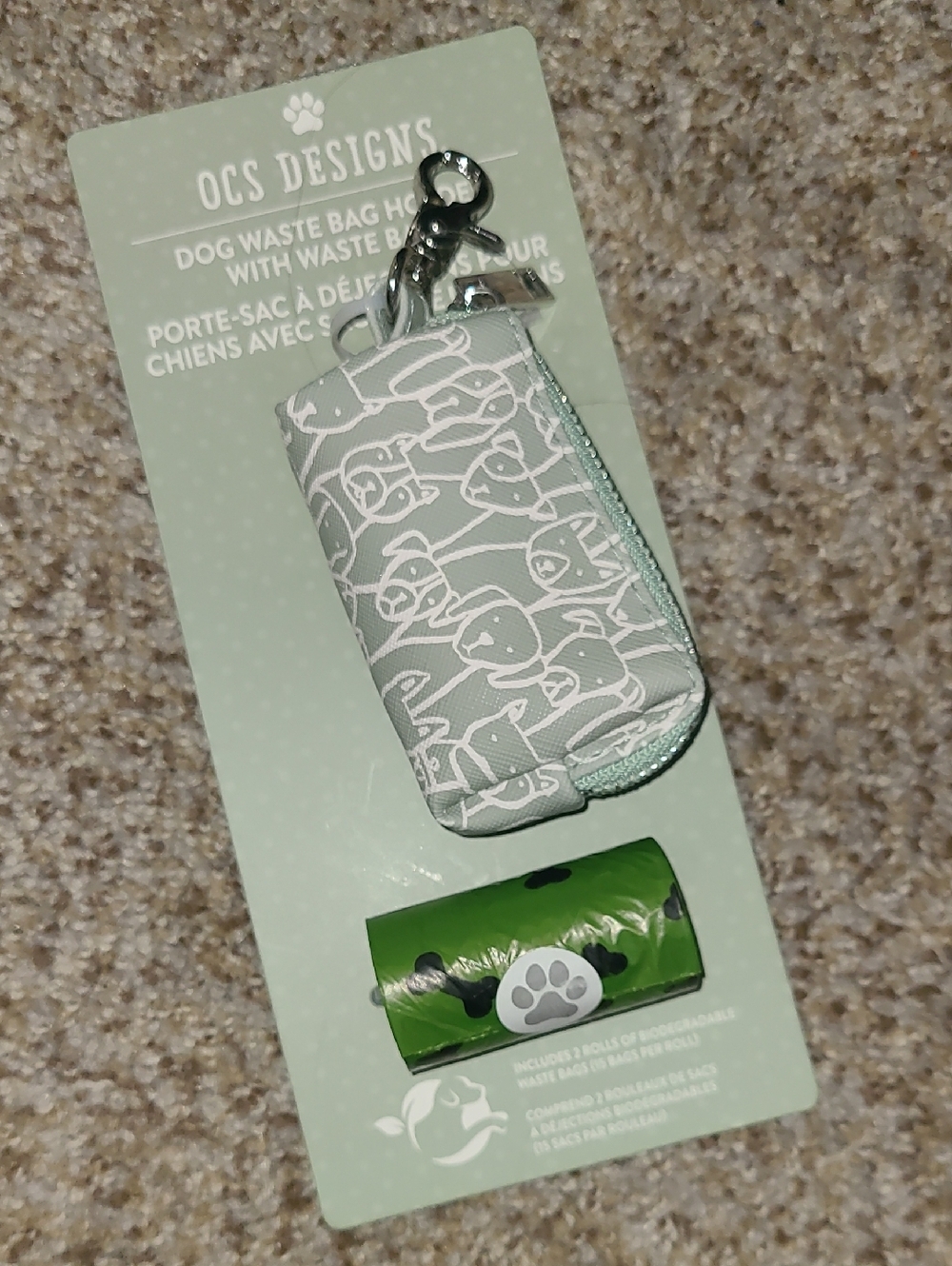 OCS Designs Mint Green Dog Waste Bag Holder with Clip